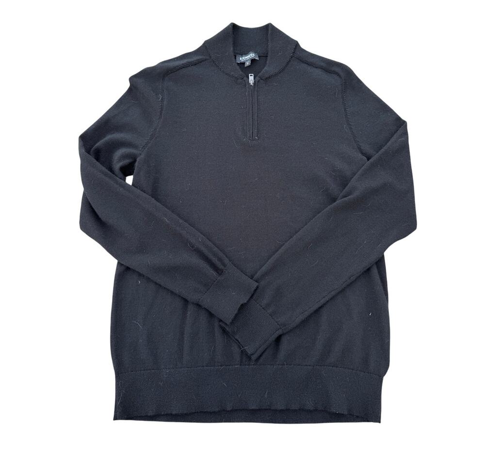 Express Quarter Zip Sweater Wool Blend - Black - Size Medium